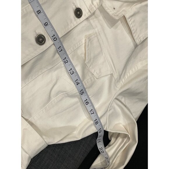 French Cuff White Belted Stretch Denim Buttoned Jacket Sz L - Picture 8 of 10